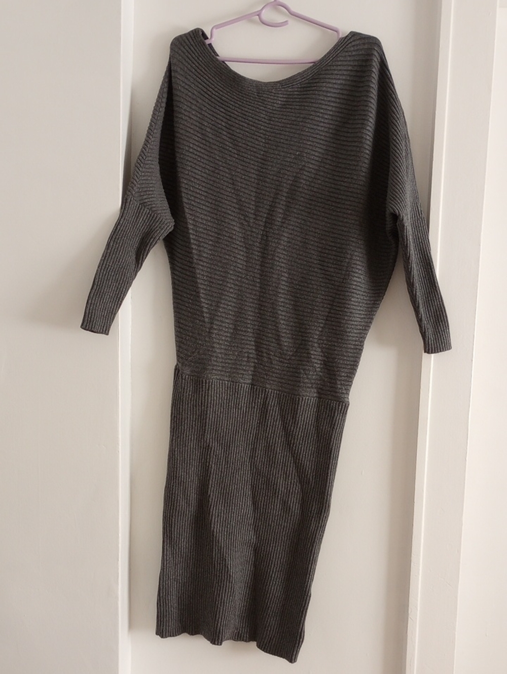 White House Black Market Gray Ribbed Sweater Dress Size M NWOT